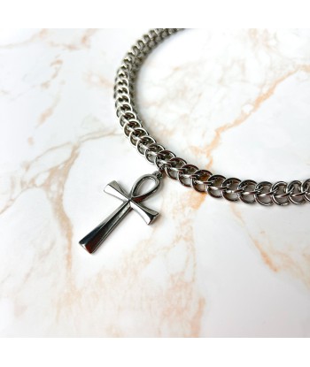 Half Persian chainmail choker with an Ankh pendant, Egyptian cross, stainless steel necklace destockage