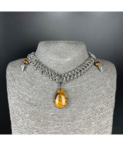 Tiger eye European chainmail teardrop pendant necklace Economisez 