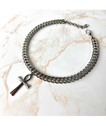 Half Persian chainmail choker with an Ankh pendant, Egyptian cross, stainless steel necklace destockage