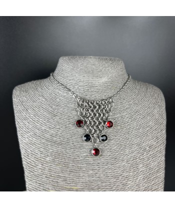 Black and red rhinestones chainmail choker, European 4 in 1 brillant des détails fins