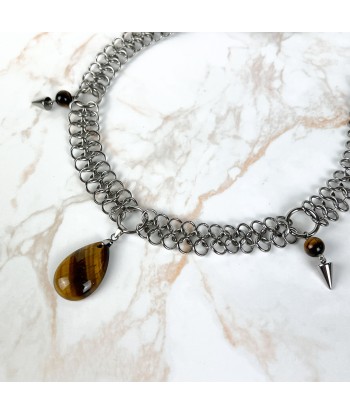 Tiger eye European chainmail teardrop pendant necklace Economisez 