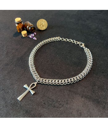 Half Persian chainmail choker with an Ankh pendant, Egyptian cross, stainless steel necklace destockage