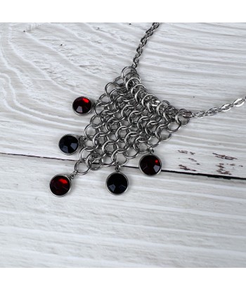 Black and red rhinestones chainmail choker, European 4 in 1 brillant des détails fins