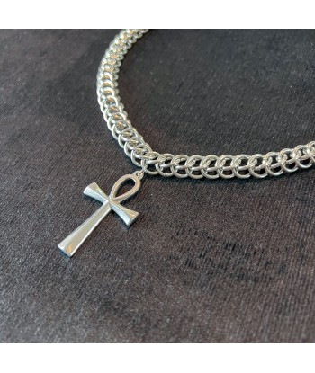 Half Persian chainmail choker with an Ankh pendant, Egyptian cross, stainless steel necklace destockage