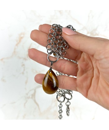 Tiger eye European chainmail teardrop pendant necklace Economisez 