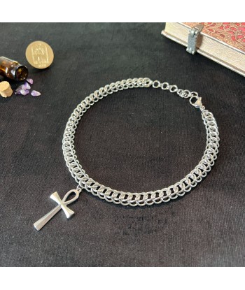 Half Persian chainmail choker with an Ankh pendant, Egyptian cross, stainless steel necklace destockage