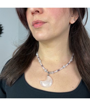 Collier Quartz lune, quartz rose, améthyste, acier inoxydable Reine des Fées plus qu'un jeu 