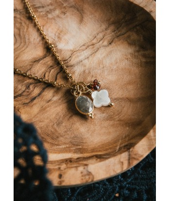 Collier Gri-Gri Labradorite, Grenat et Trèfle - Chance 50-70% off 