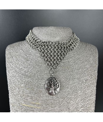 Collier ras du cou en cotte de mailles avec pendentif arbre, collier européen 4 en 1 en acier inoxydable livraison et retour toujours gratuits