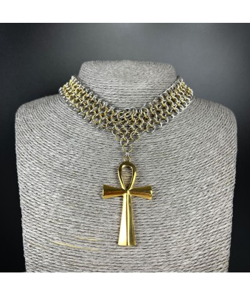 Collier ras de cou en cotte de mailles Ankh européen 4 en 1 en acier inoxydable et collier plaqué or 18 carats outlet