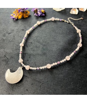 Collier Quartz lune, quartz rose, améthyste, acier inoxydable Reine des Fées plus qu'un jeu 