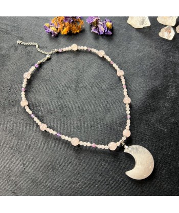 Collier Quartz lune, quartz rose, améthyste, acier inoxydable Reine des Fées plus qu'un jeu 