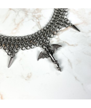 Collier ras du cou en cotte de mailles avec épée de dragon, collier européen 4 en 1 en acier inoxydable prix