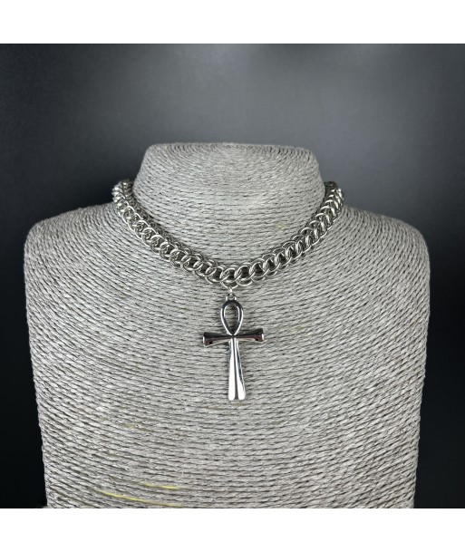 Tour de cou demi-persan en cotte de mailles avec pendentif Ankh, croix égyptienne, collier en acier inoxydable une grave pollution 