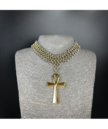 Collier ras de cou en cotte de mailles Ankh européen 4 en 1 en acier inoxydable et collier plaqué or 18 carats outlet