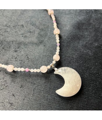 Collier Quartz lune, quartz rose, améthyste, acier inoxydable Reine des Fées plus qu'un jeu 