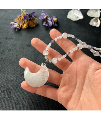 Collier Quartz lune, quartz rose, améthyste, acier inoxydable Reine des Fées plus qu'un jeu 