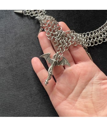 Collier ras du cou en cotte de mailles avec épée de dragon, collier européen 4 en 1 en acier inoxydable prix