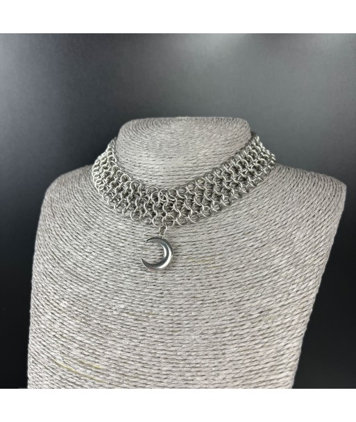 Moon crescent chainmail choker European 4 in 1 stainless steel necklace france