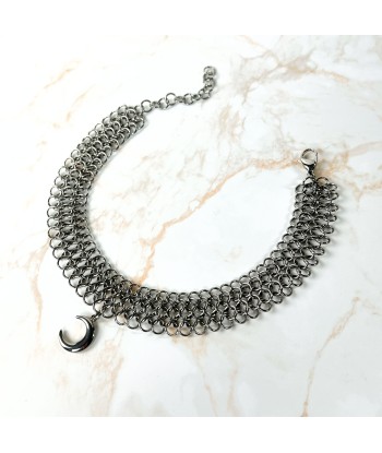 Moon crescent chainmail choker European 4 in 1 stainless steel necklace france