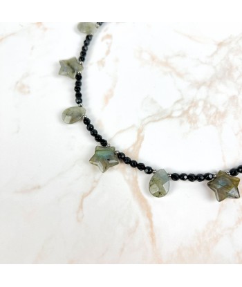 Labradorite stars and drops, onyx and stainless steel cosmic fairy necklace Faites des économies