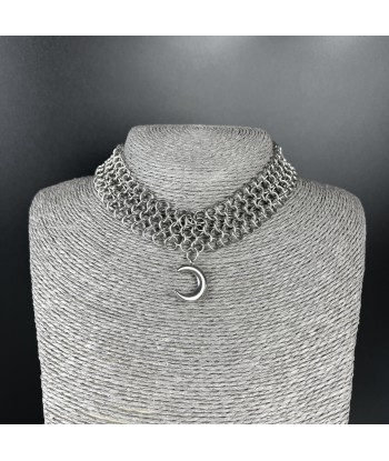 Moon crescent chainmail choker European 4 in 1 stainless steel necklace france