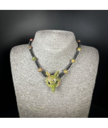 Unakite fox, lava rock and stainless steel forest witch necklace online