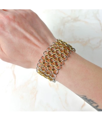 Chainmail bracelet European 4 in 1 stainless steel and 18k gold plated cuff Les êtres humains sont 