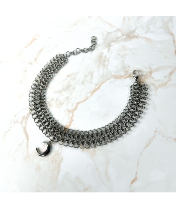 Moon crescent chainmail choker European 4 in 1 stainless steel necklace france