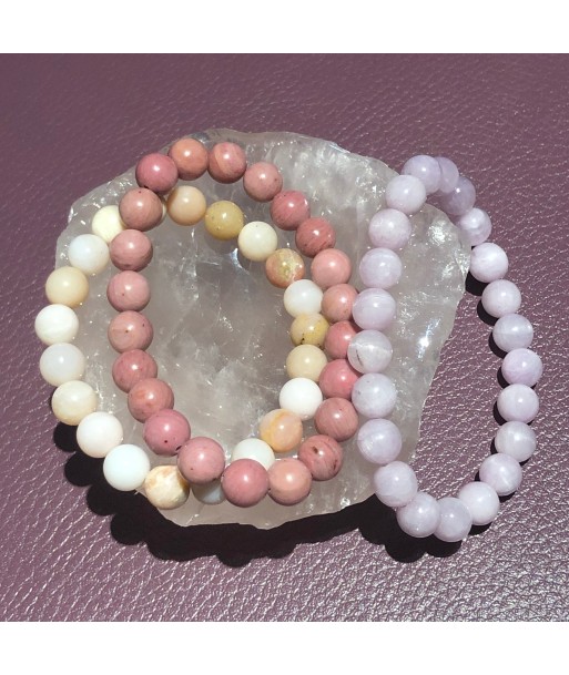 Bracelets Trio de Rose : OPALE ROSE, RHODONITE et KUNZITE pas cheres