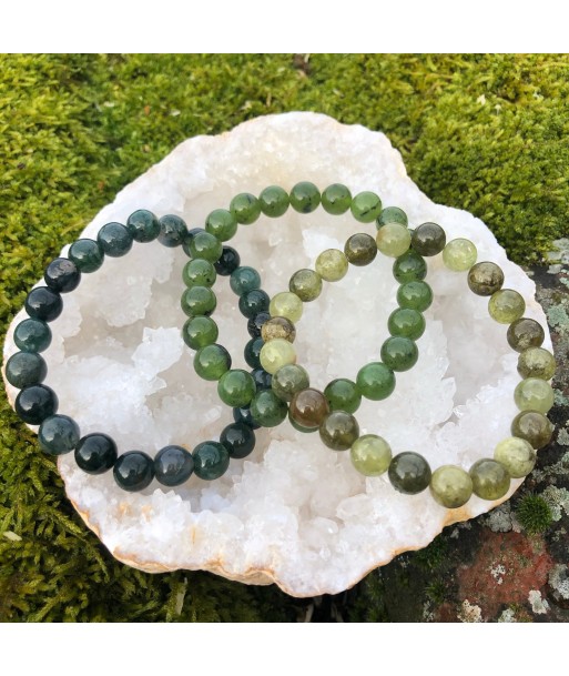 Bracelets Trio de Vert : AGATE MOUSSE, JADE NÉPHRITE et GRENAT VERT acheter en ligne