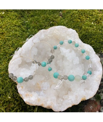 Parure Argent 925 : créoles Amazonite et Pierre de Lune , et Bracelet ANGEL Le MVP de beaucoup