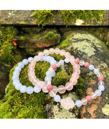 Bracelets Trio tout en Douceur : CALCÉDOINE, QUARTZ ROSE et bracelet DOUCEUR français