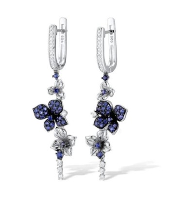 Boucles d'Oreilles Papillon  Fleur Bleue (Argent) brillant des détails fins