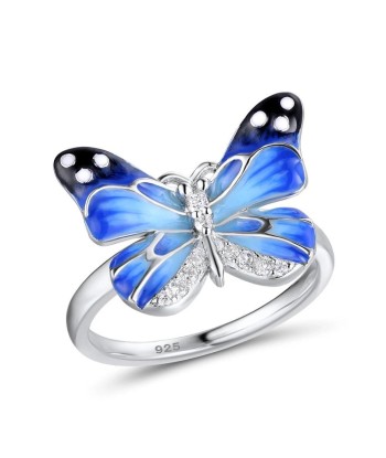 Bague Papillon  Émail Bleu (Argent) solde