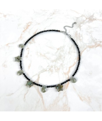 Labradorite stars and drops, onyx and stainless steel cosmic fairy necklace Faites des économies