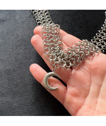 Moon crescent chainmail choker European 4 in 1 stainless steel necklace france