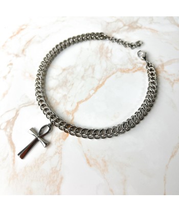 Half Persian chainmail choker with an Ankh pendant, Egyptian cross, stainless steel necklace destockage