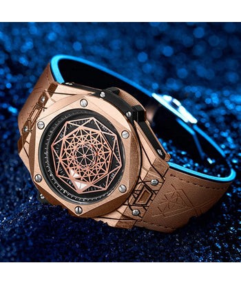 Originale Jungenuhr mit braunem Lederarmband und roségoldenem Gehäuse soldes